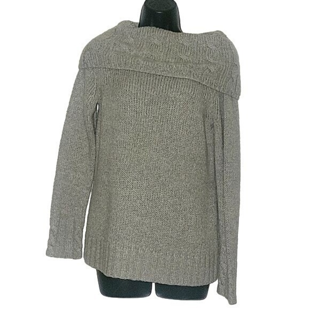 GH Bass & Co Womens Grey Cable Knit Fold Over Collar Sweater Medium RN 36543